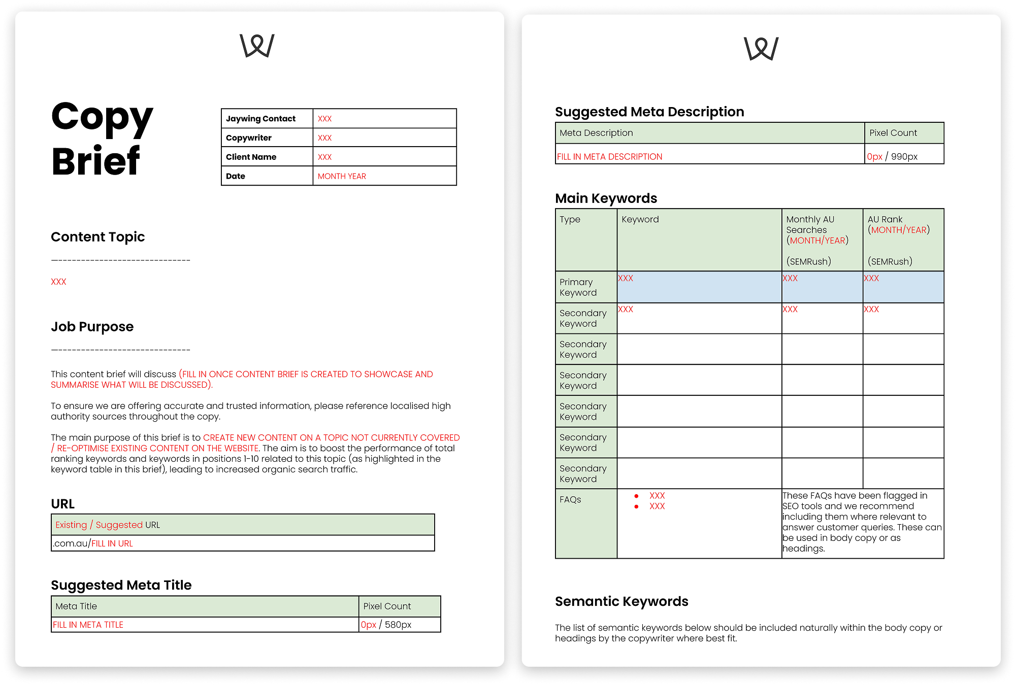 Single market content brief template